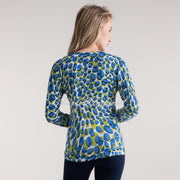 Marble V-Neck Abstract Print Sweater - Style 7808-153 (Cobalt / Lime / Multi)