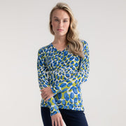 Marble V-Neck Abstract Print Sweater - Style 7808-153 (Cobalt / Lime / Multi)