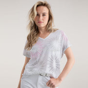 Marble Starburst Print V-Neck Top - Style 7848-194 (White / Pink / Khaki)