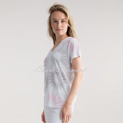 Marble Starburst Print V-Neck Top - Style 7848-194 (White / Pink / Khaki)