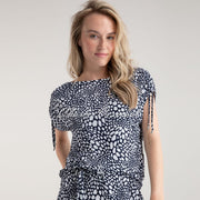 Marble Abstract Print Top With Shoulder Tie Detail - Style 7933-103 (Navy)