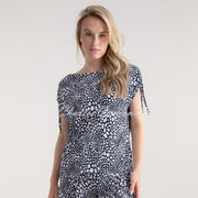 Marble Abstract Print Top With Shoulder Tie Detail - Style 7933-103 (Navy)