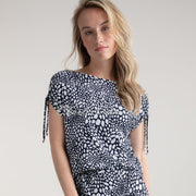 Marble Abstract Print Top With Shoulder Tie Detail - Style 7933-103 (Navy)