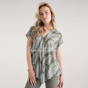 Marble Palm Print Tunic Top - Style 7935-123 (Khaki)