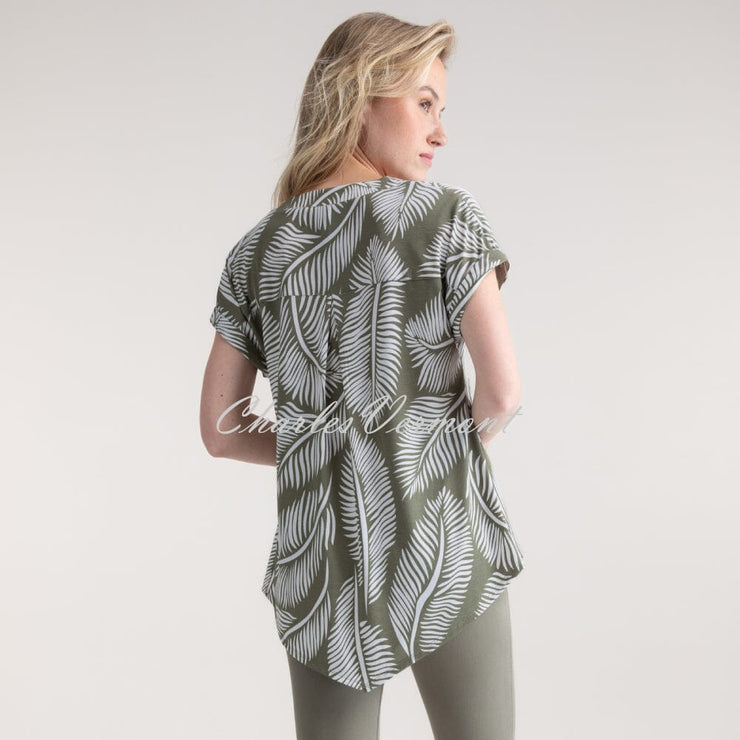 Marble Palm Print Tunic Top - Style 7935-123 (Khaki)