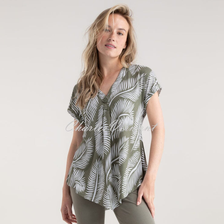 Marble Palm Print Tunic Top - Style 7935-123 (Khaki)