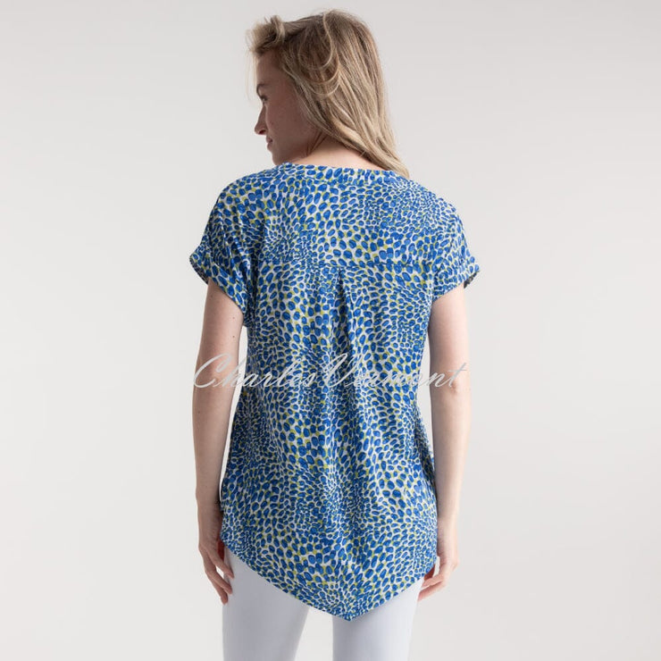 Marble Abstract Print V-Neck Tunic Top - Style 7936-153 (Cobalt  / Lime / Multi)