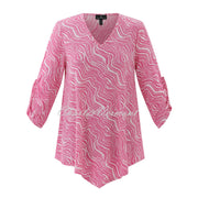 Marble Printed Tunic Top With Handkerchief Hem - Style 7939-194 (Pink)