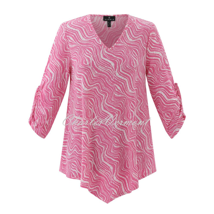 Marble Printed Tunic Top With Handkerchief Hem - Style 7939-194 (Pink)