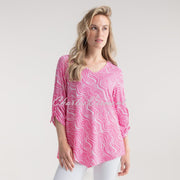 Marble Printed Tunic Top With Handkerchief Hem - Style 7939-194 (Pink)