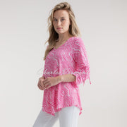 Marble Printed Tunic Top With Handkerchief Hem - Style 7939-194 (Pink)