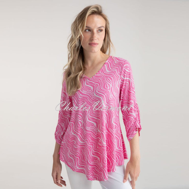 Marble Printed Tunic Top With Handkerchief Hem - Style 7939-194 (Pink)