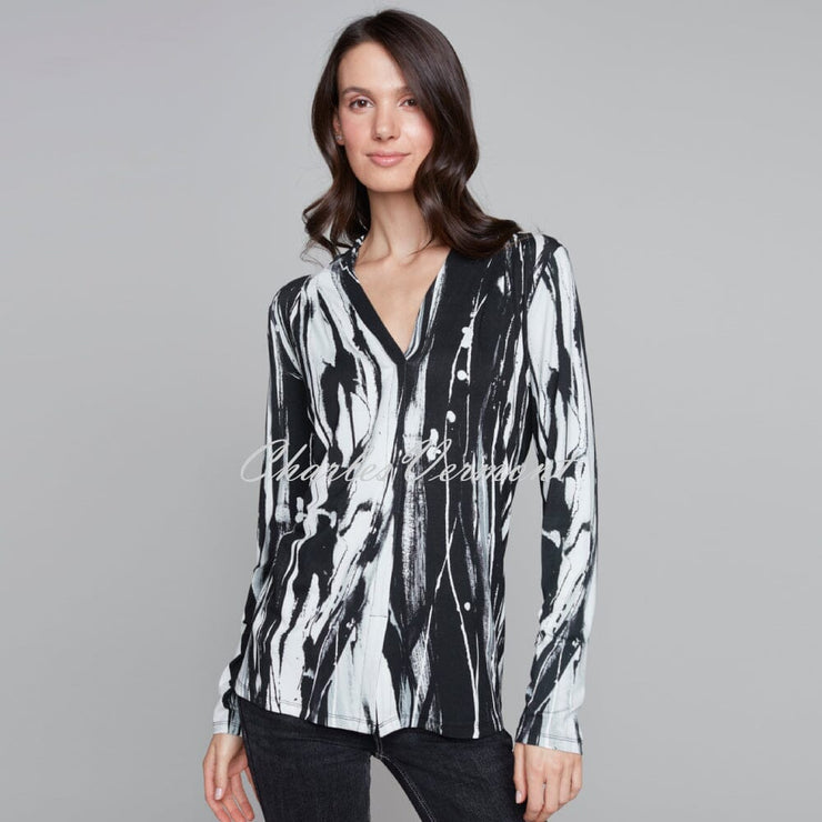 Claire Desjardins 'Breezy Black & White' V-Neck Top - Style 91739