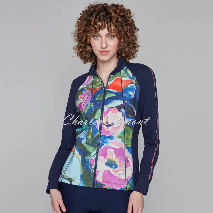 Claire Desjardins 'Pink Peonies' Zip Jacket - Style 91769