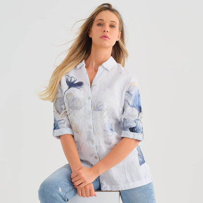 Dolcezza 'Indigo Melody' Linen Blouse - Style 25790