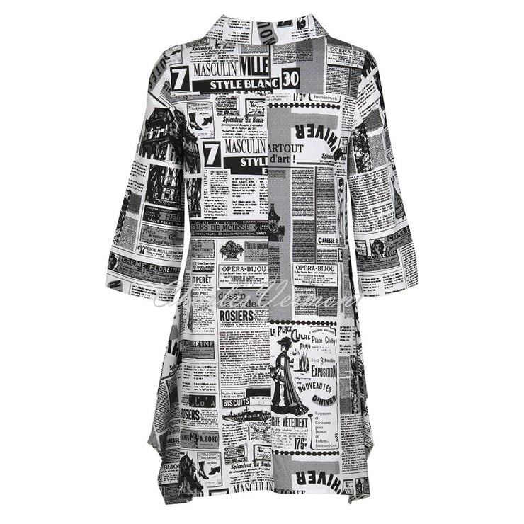 EverSassy Newspaper Print Button Up Longline Blouse - Style 12550