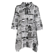 EverSassy Newspaper Print Button Up Longline Blouse - Style 12550