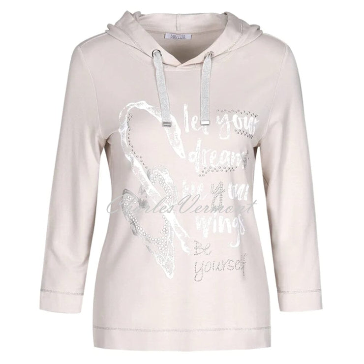 Dolcezza 'Let Your Dreams be Your Wings' Hoodie Top With Diamante Detail - Style 22143 (Beige)