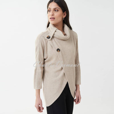 Joseph Ribkoff Crossover Front Sweater with Button Detail - Style 223003 (Oatmeal)