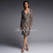 Joseph Ribkoff Sequin Dress - Style 223720 (Silver / Taupe)