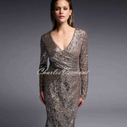 Joseph Ribkoff Sequin Dress - Style 223720 (Silver / Taupe)