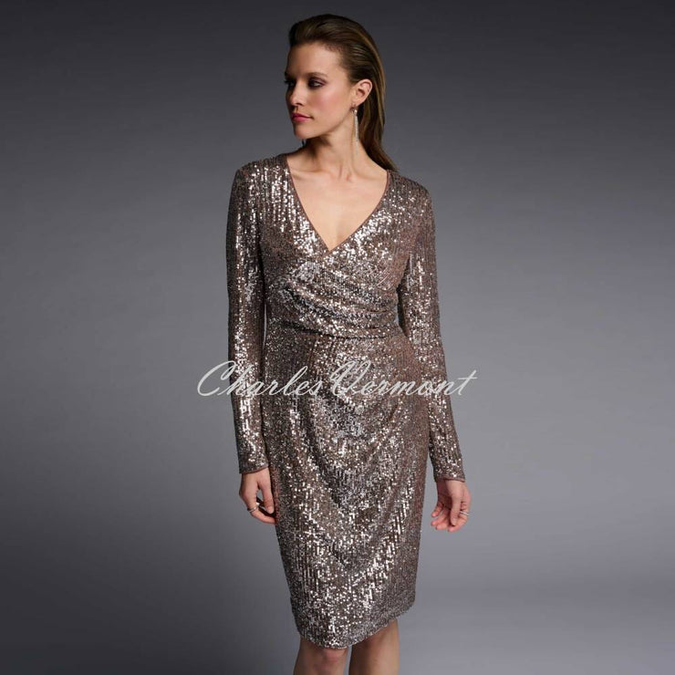 Joseph Ribkoff Sequin Dress - Style 223720 (Silver / Taupe)