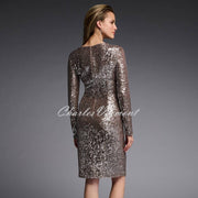 Joseph Ribkoff Sequin Dress - Style 223720 (Silver / Taupe)