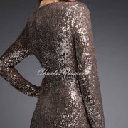 Joseph Ribkoff Sequin Dress - Style 223720 (Silver / Taupe)