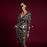 Joseph Ribkoff Sequin Dress - Style 223720 (Silver / Taupe)