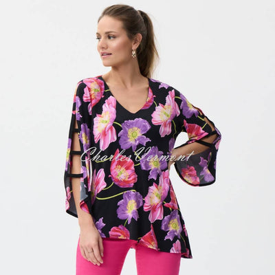 Joseph Ribkoff Floral Top with Cut Out Detail - Style 231305