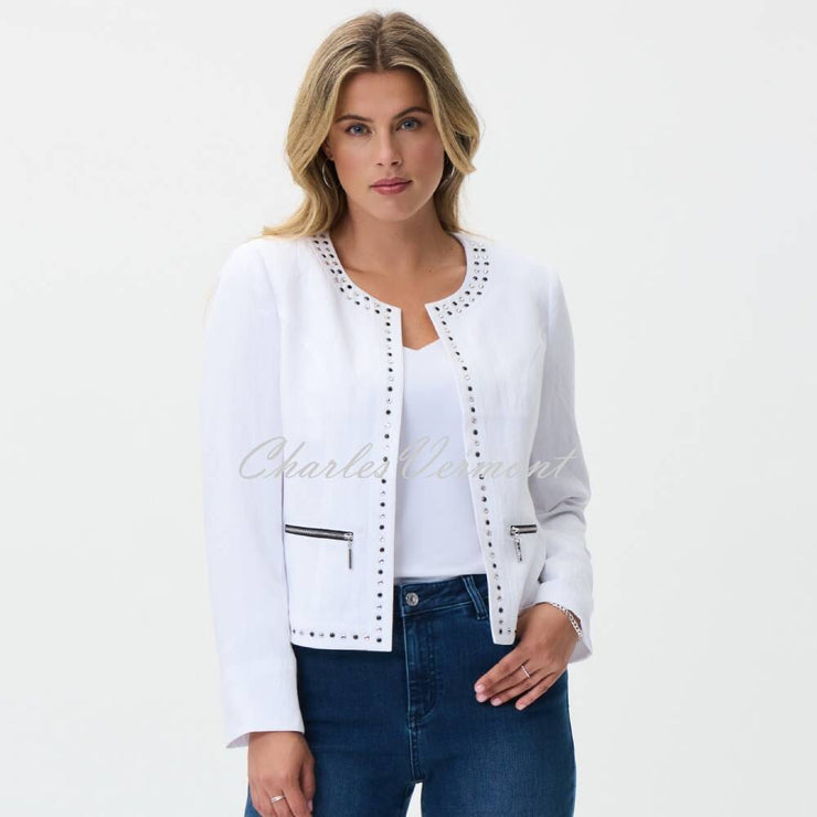 Joseph Ribkoff Woven Crewneck Jacket - Style 231914 (White)