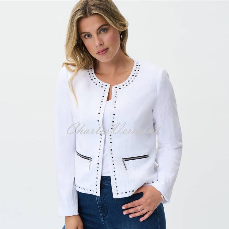 Joseph Ribkoff Woven Crewneck Jacket - Style 231914 (White)