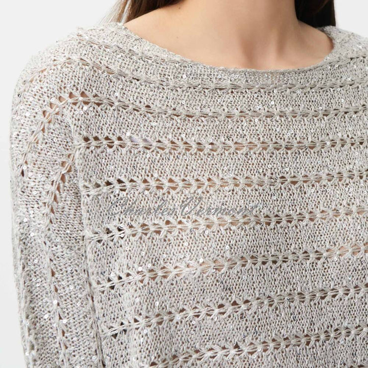 White Crochet Knitted Sequin Long Sleeve Top