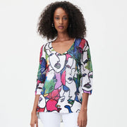 Joseph Ribkoff V-Neck Face Print Sweater Top - Style 232932