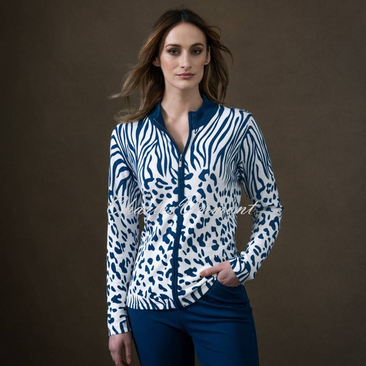 Marble Zip Cardigan - Style 6312-170 (Marine Blue / Ivory)