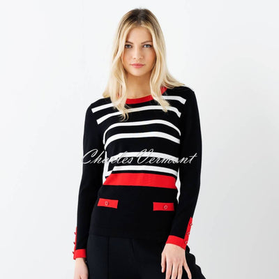 Marble Striped Sweater - Style 6326-109 (Black / Red / White)