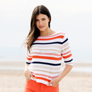 Marble Striped Sweater - Style 6558-200 (White / Dark Orange / Navy)