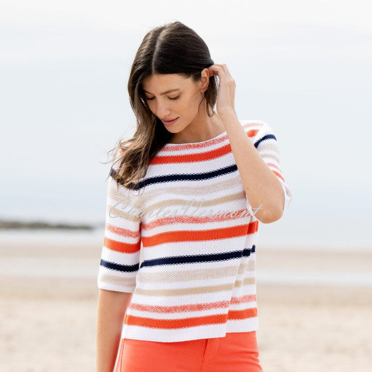 Marble Striped Sweater - Style 6558-200 (White / Dark Orange / Navy)