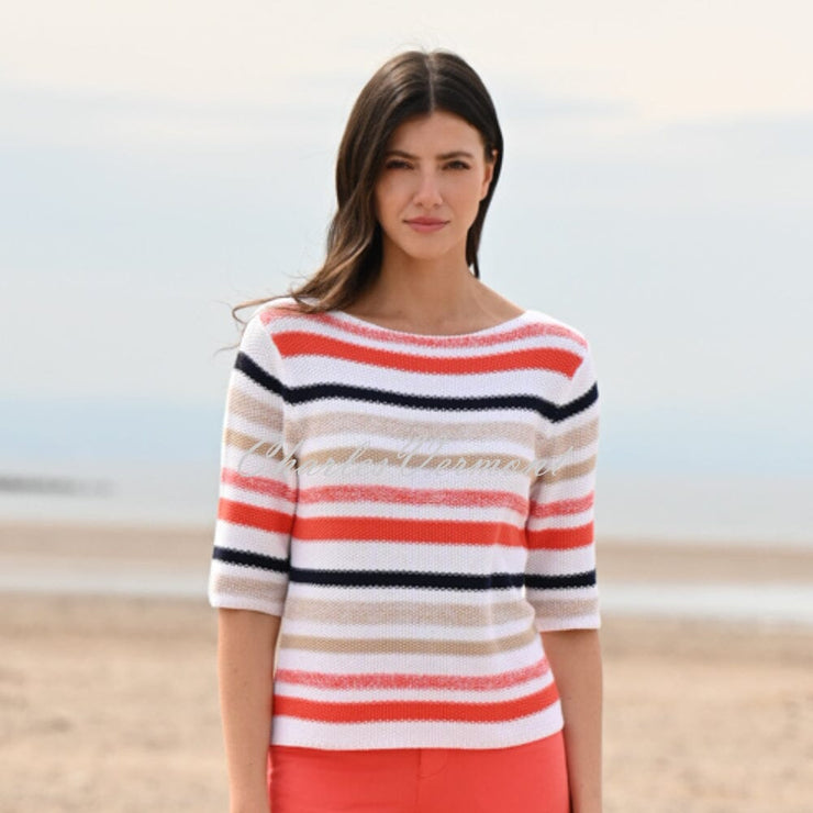 Marble Striped Sweater - Style 6558-200 (White / Dark Orange / Navy)