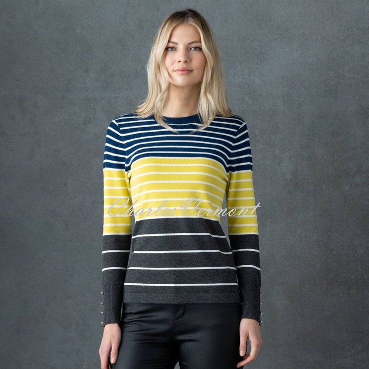 Marble Striped Sweater - Style 6704-189 (Marine Blue / Chartreuse / Charcoal Grey)