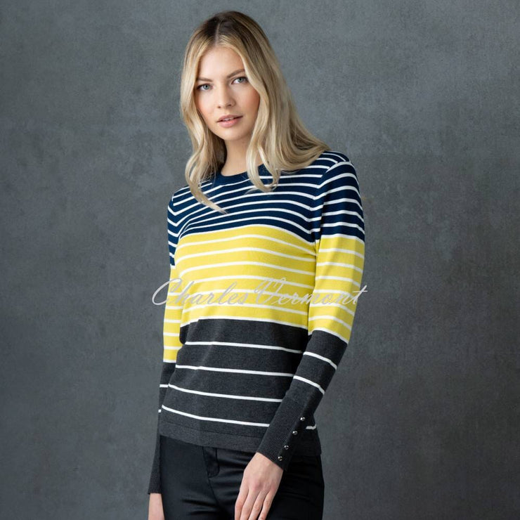 Marble Striped Sweater - Style 6704-189 (Marine Blue / Chartreuse / Charcoal Grey)