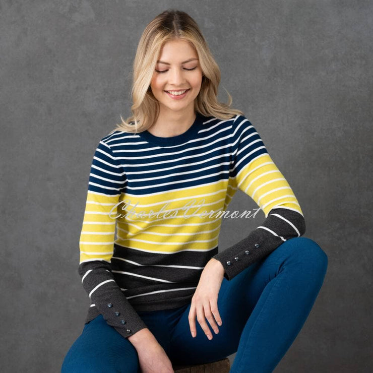 Marble Striped Sweater - Style 6704-189 (Marine Blue / Chartreuse / Charcoal Grey)