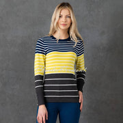 Marble Striped Sweater - Style 6704-189 (Marine Blue / Chartreuse / Charcoal Grey)