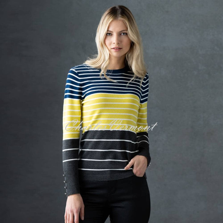 Marble Striped Sweater - Style 6704-189 (Marine Blue / Chartreuse / Charcoal Grey)