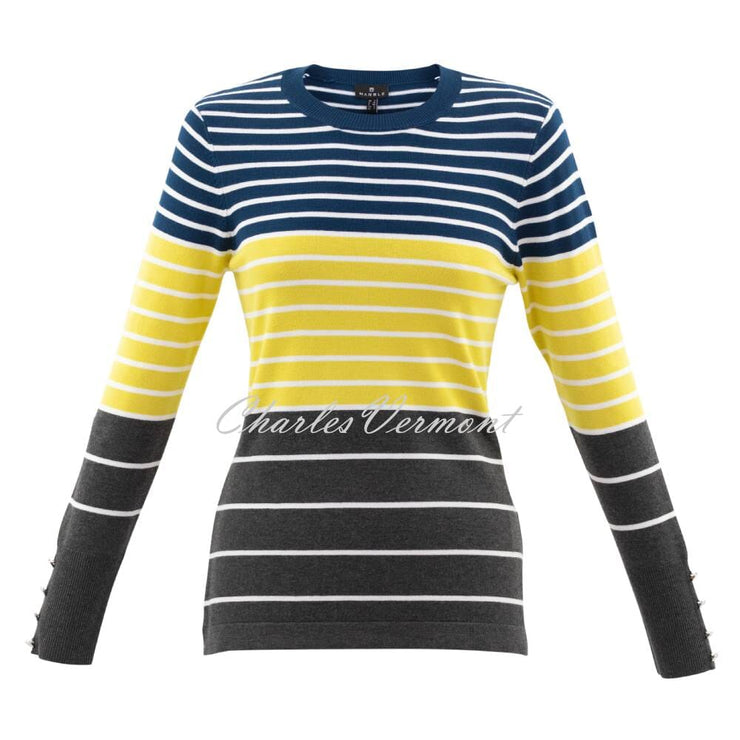 Marble Striped Sweater - Style 6704-189 (Marine Blue / Chartreuse / Charcoal Grey)