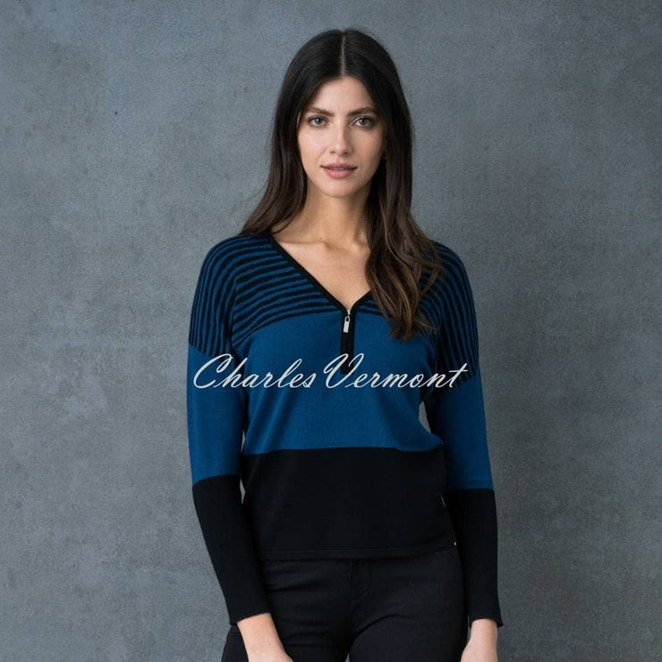 Marble Zipped Sweater - Style 6715-170 (Marine Blue / Black)