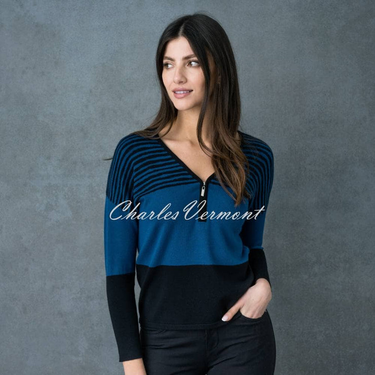 Marble Zipped Sweater - Style 6715-170 (Marine Blue / Black)