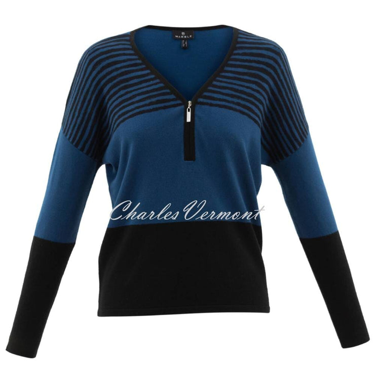 Marble Zipped Sweater - Style 6715-170 (Marine Blue / Black)