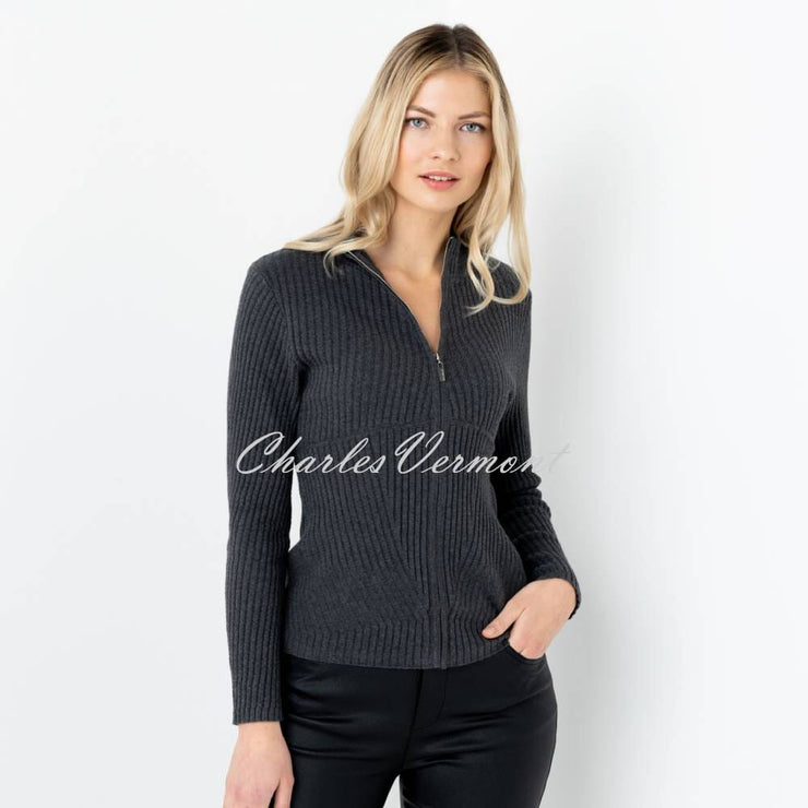 Marble Zip Cardigan - Style 6719-105 (Charcoal Grey)