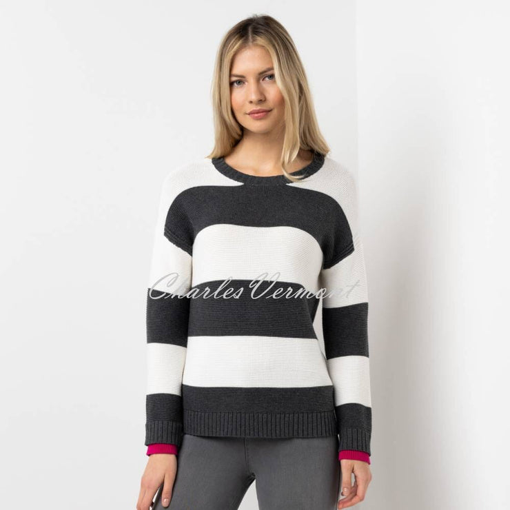 Marble Striped Sweater - Style 6749-126 (Charcoal Grey / Ivory / Raspberry)